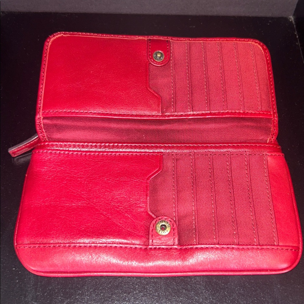 Fossil Red Leather Wallet Sleek Minimalist Design - Picture 2 of 4